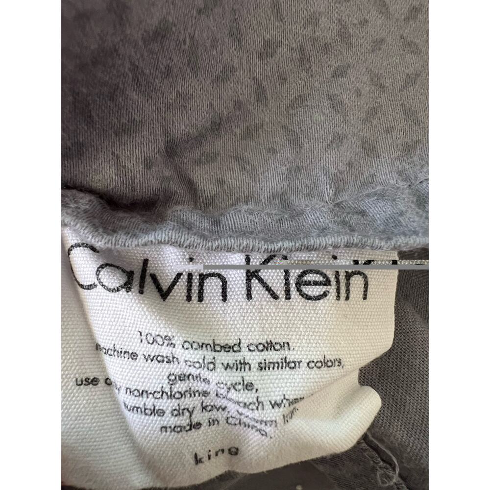 CALVIN KLEIN 100% Combed Cotton KING FLAT SHEET Blue Geometric Pattern Supersof